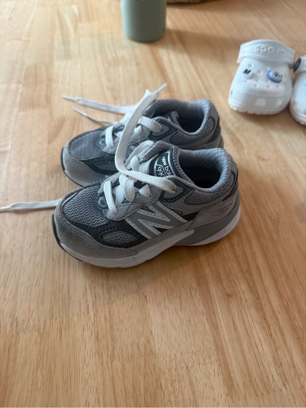 New Balance Kids Gray and White Sneakers